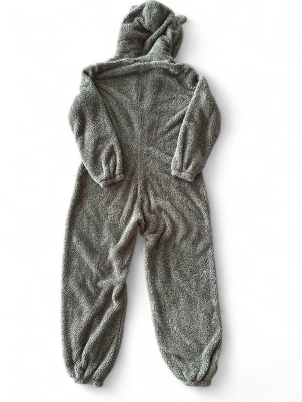 Olive Green/Brown Bear Plush Fleece Hooded One Piece Jumpsuit - Picture 6 of 6